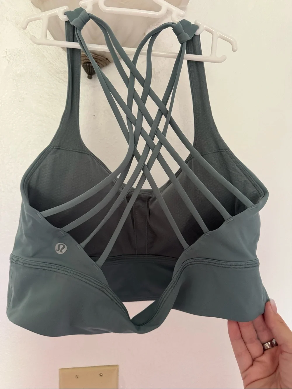 lululemon athletica Strappy High-Neck Sports Bra — Black & Light Blue